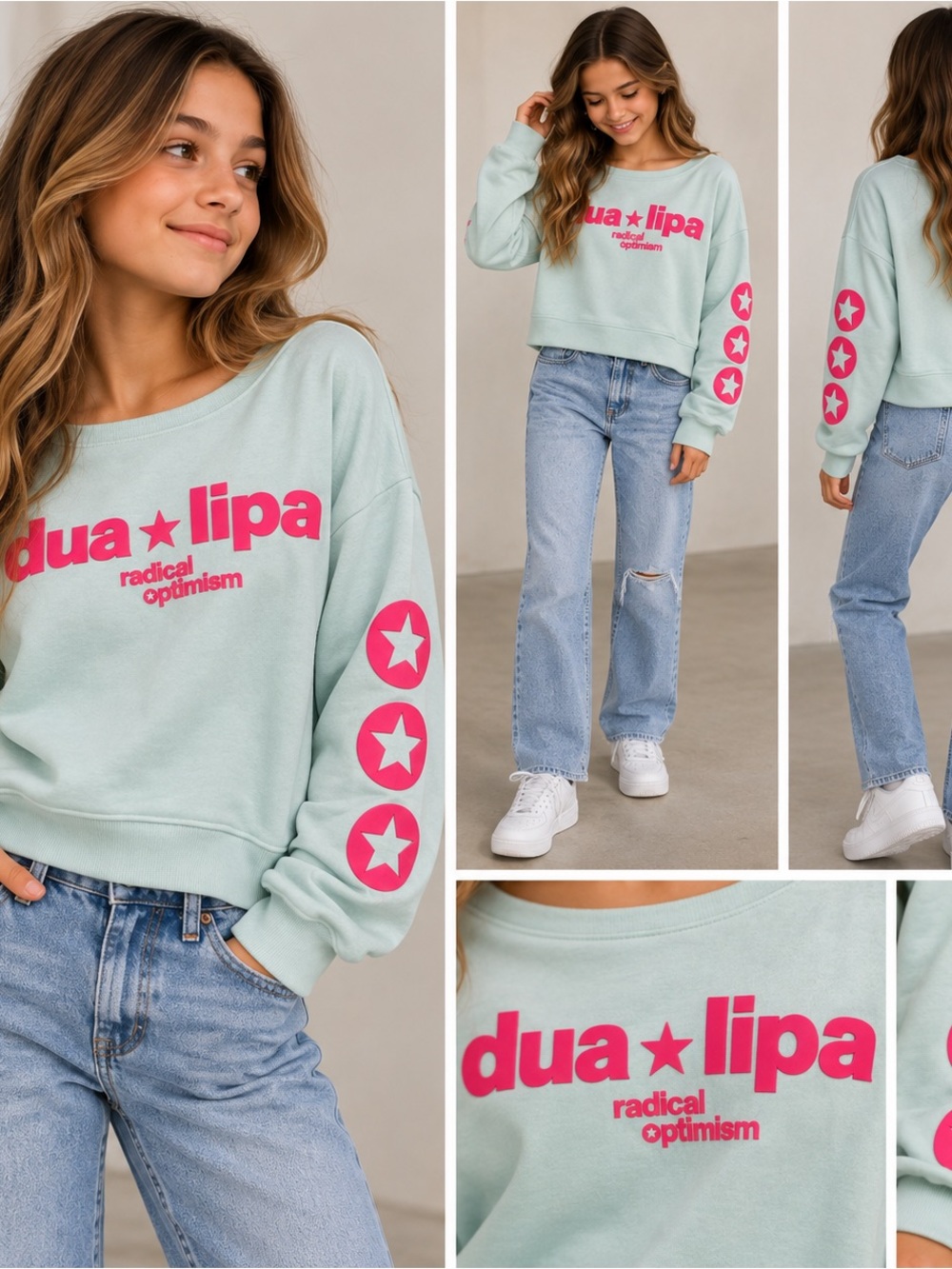 NWT Abercrombie Kids Dua Lipa Sweatshirt Mint Sz 13/14